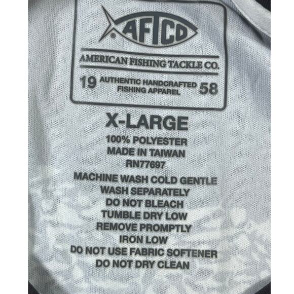 AFTCO Youth XL Gray Long Sleeve Pullover Fishing Performance Graphic Shirt UPF - Picture 3 of 8